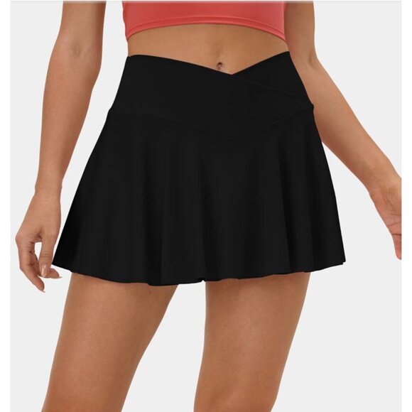 Halara SoftlyZero Flare Tennis Skirt Sz 2XL Black Crossover 2-in-1 Side Pocket C - Picture 15 of 16